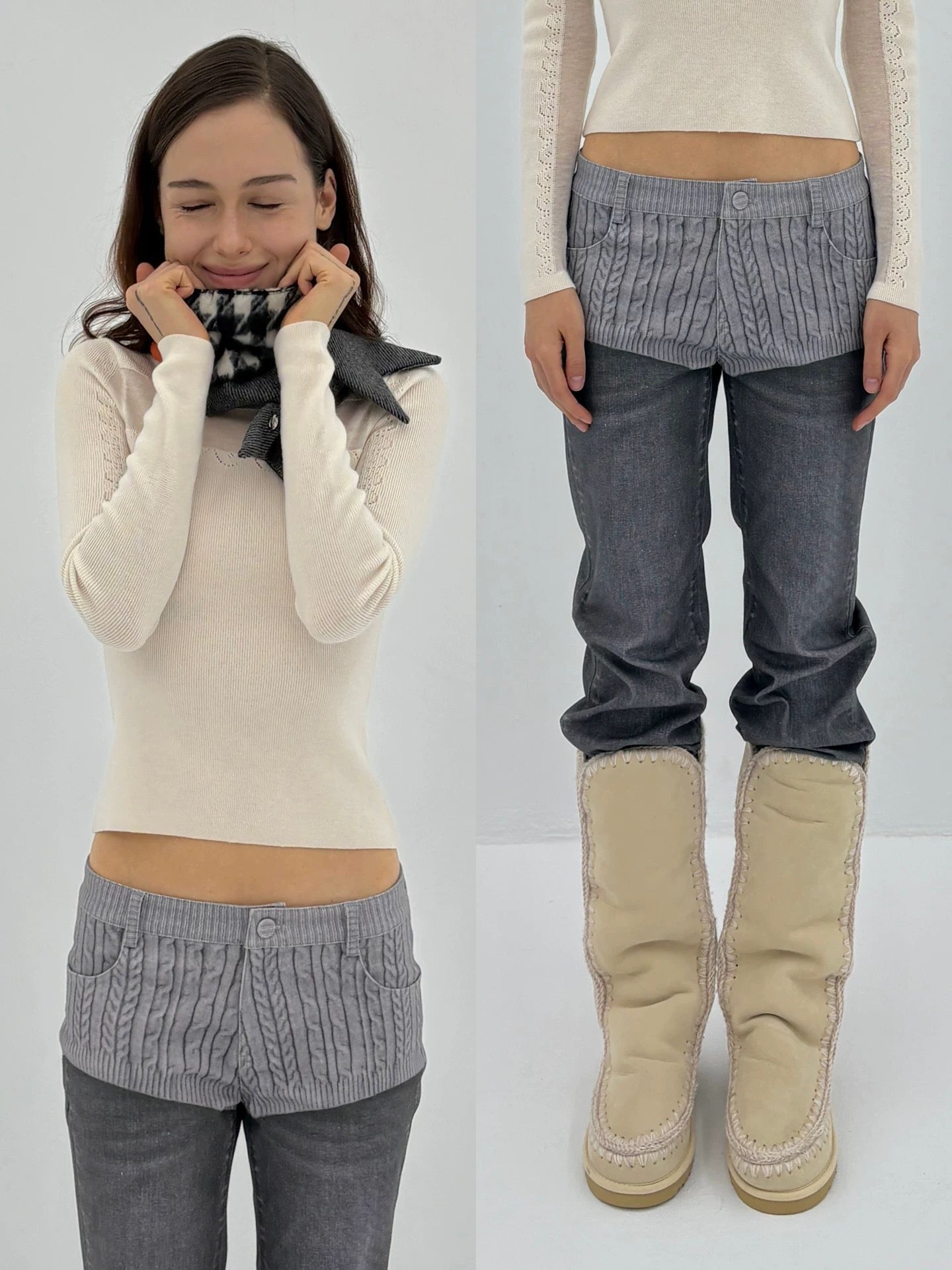 9266studio｜Gray Print Flared Jeans