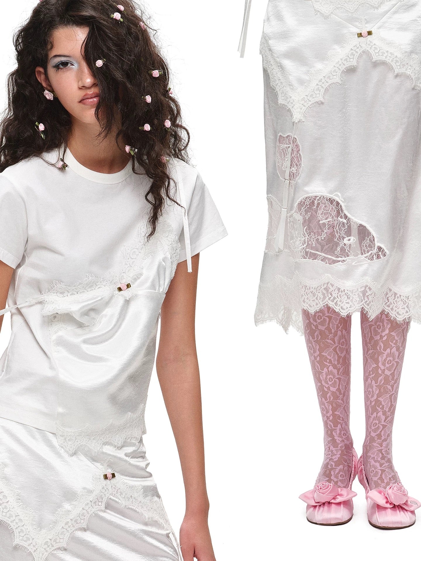 1JINNSTUDIO×SNOOPY Lace Satin Midi Skirt