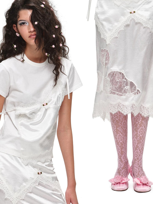 1JINNSTUDIO×SNOOPY Lace Satin Midi Skirt