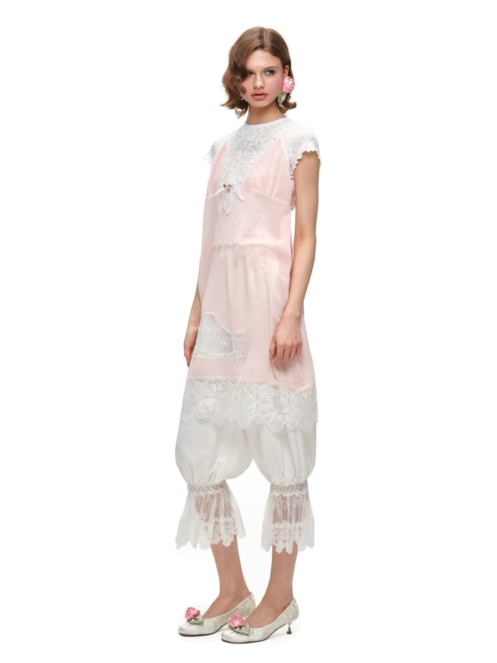 1JINNSTUDIO×SNOOPY Sheer Lace V-Neck Dress