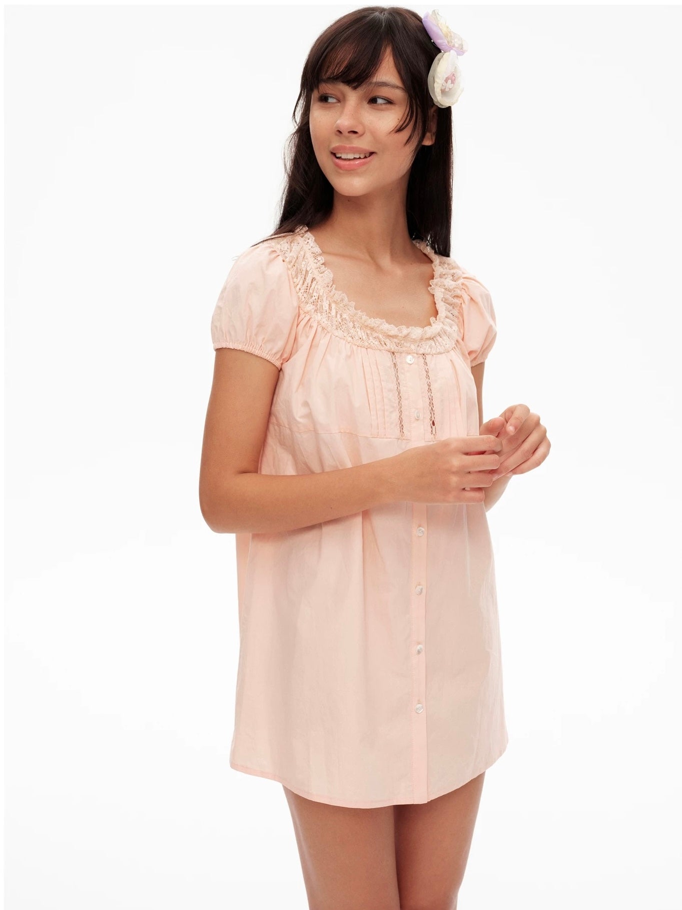 9266studio｜French Lace Square Neck Puff Sleeve Dress