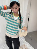 SunnyShell｜Mars Green Striped Diamond Hoodie Jacket