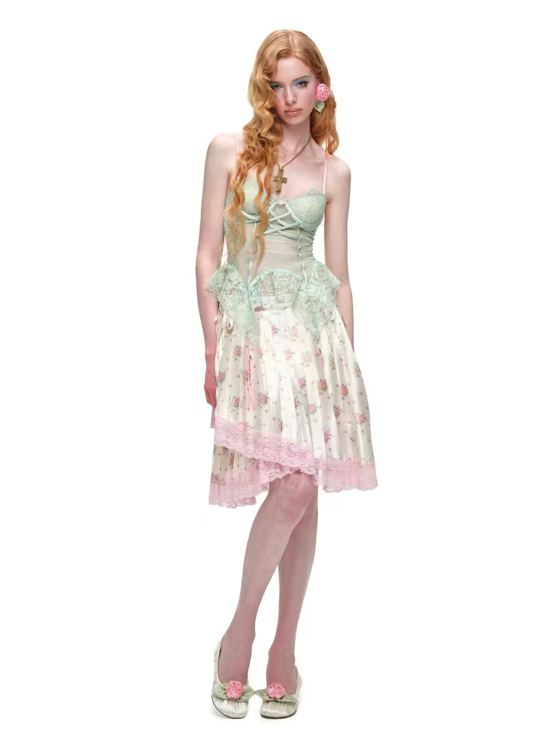 1JINNSTUDIO｜Satin Lace Drawstring Skirt