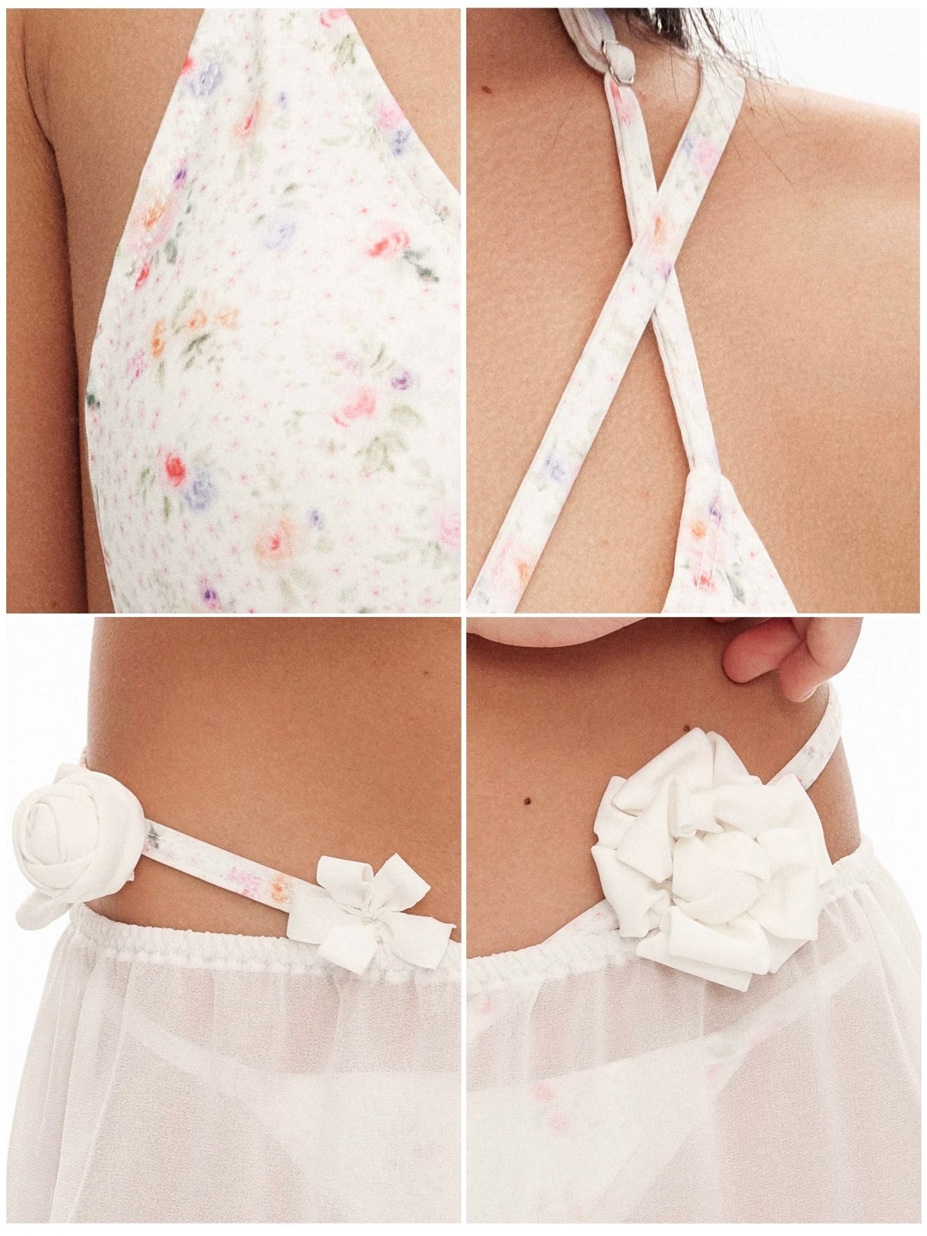 9266studio｜Floral Halter Bikini Three-Piece Swimsuit