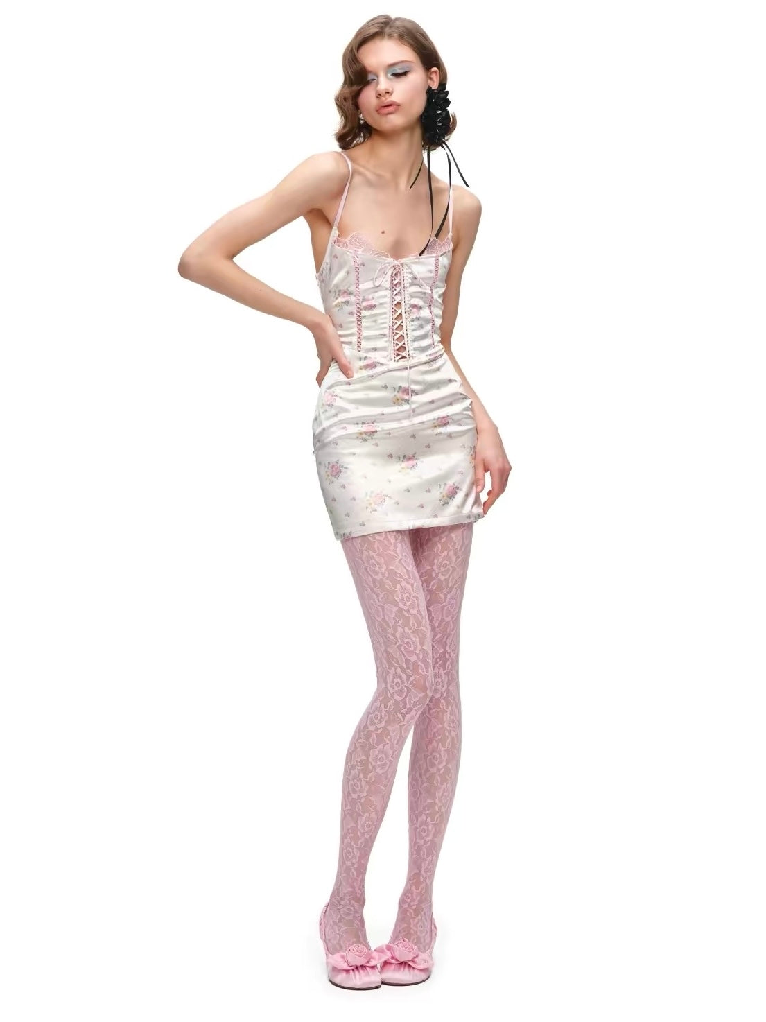 1JINNSTUDIO｜Satin Lace Color-Block Skirt