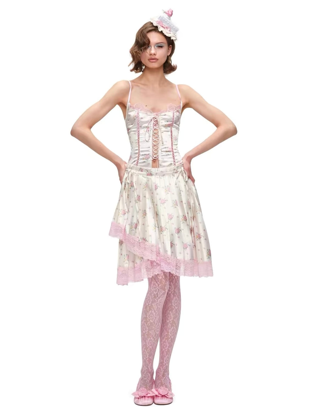 1JINNSTUDIO｜Satin Lace Drawstring Skirt