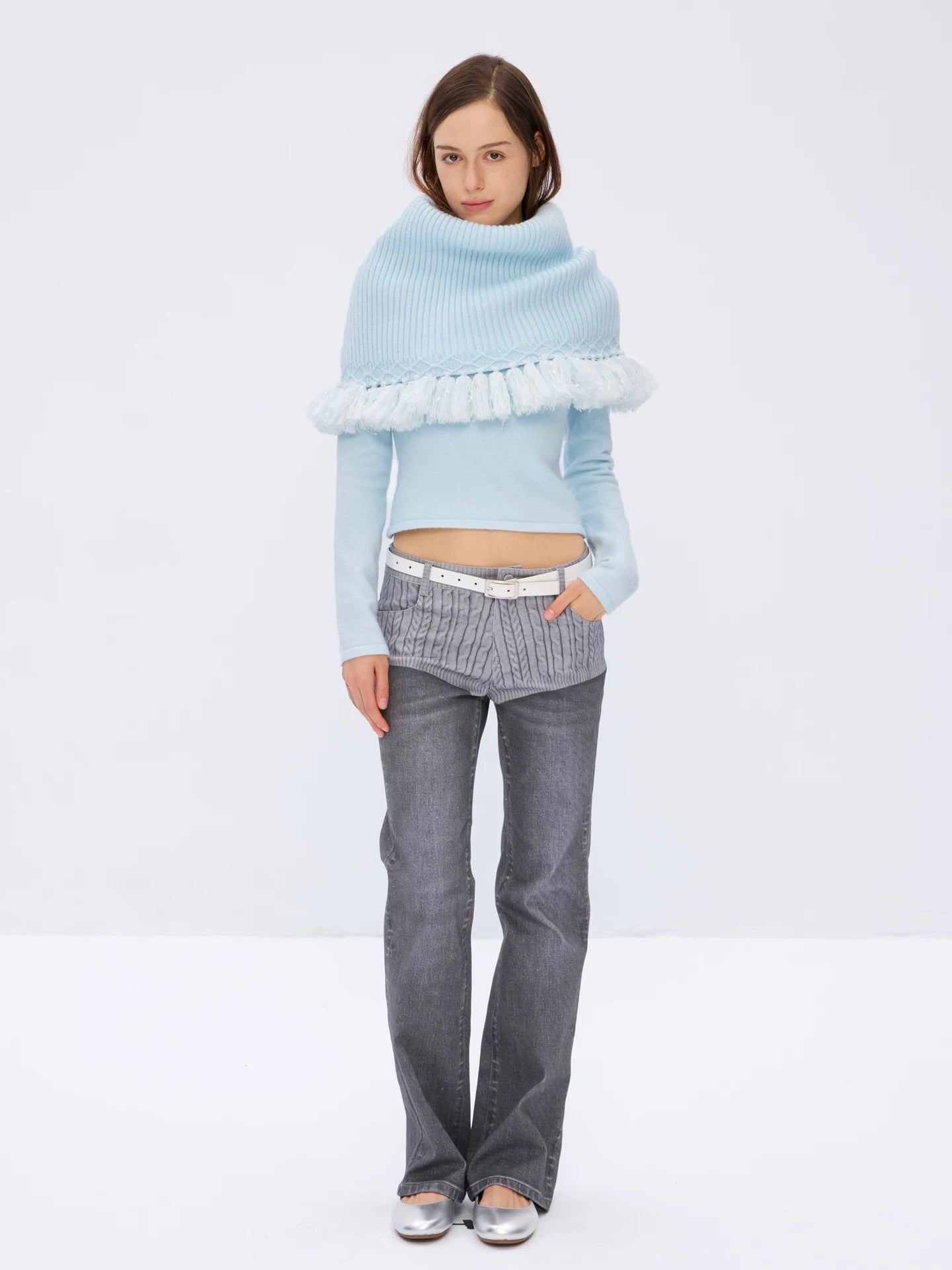 9266studio｜Gray Print Flared Jeans