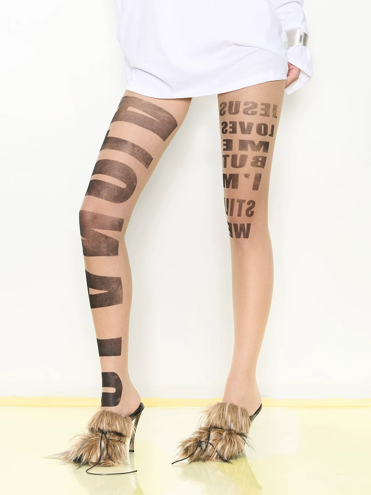 NOLA｜Irregular Sheer 10D Letter Print Bodystocking