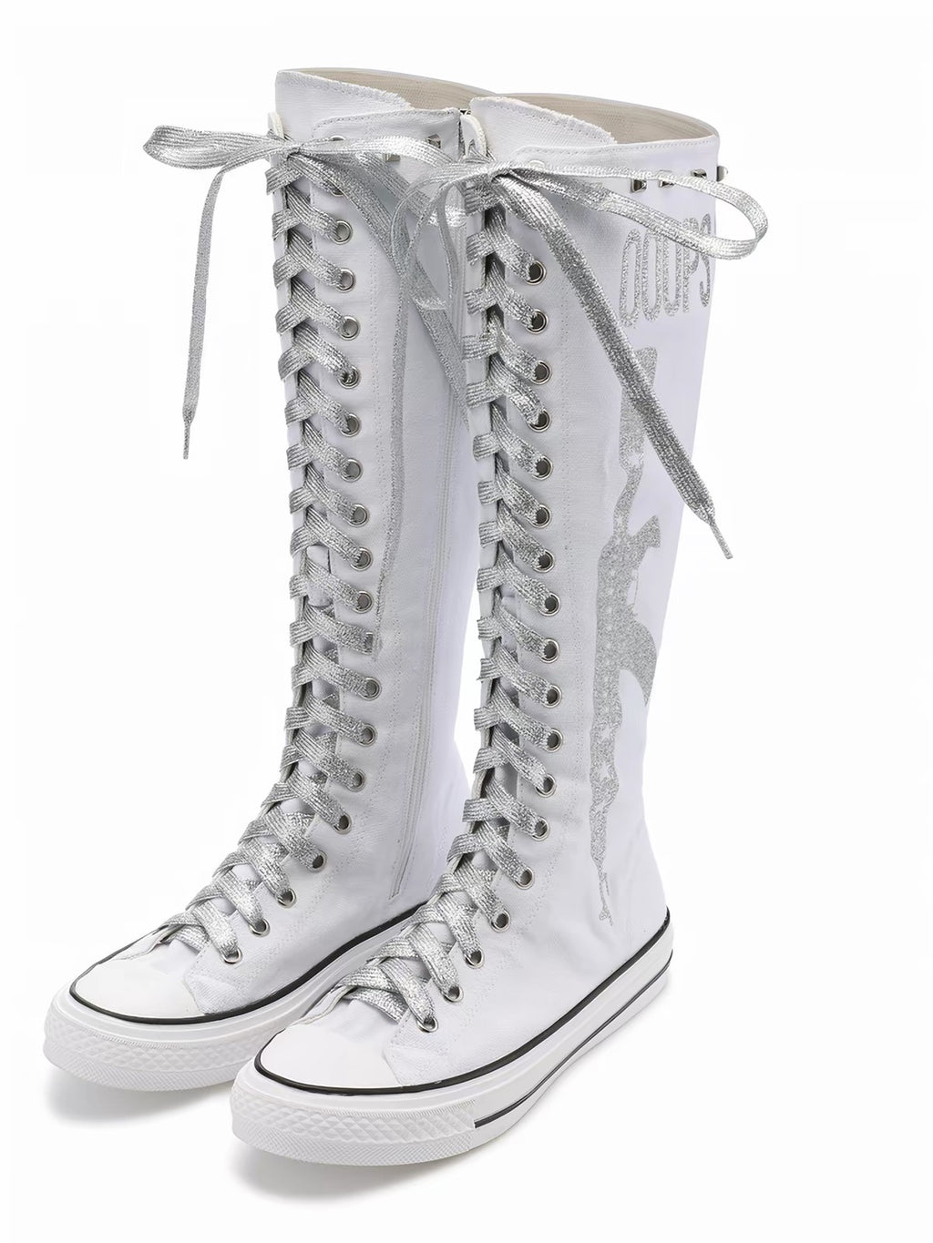 Ooops333｜Glitter Print Knee-High Lace-Up Boots