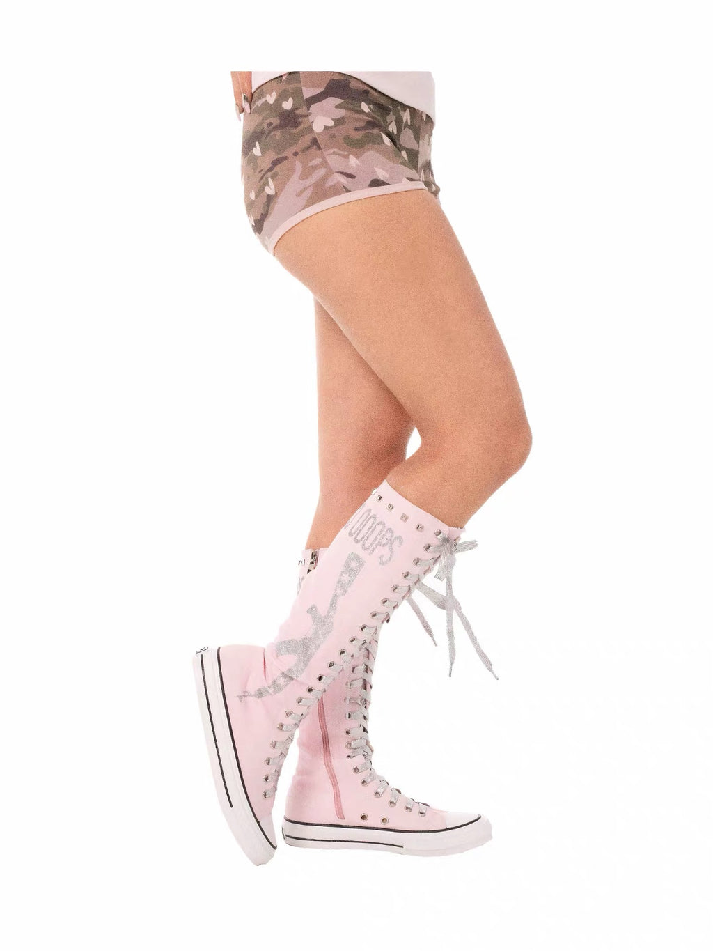 Ooops333｜Glitter Print Knee-High Lace-Up Boots