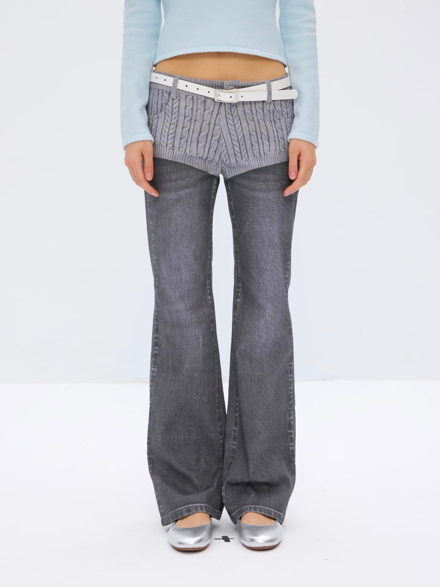 9266studio｜Gray Print Flared Jeans