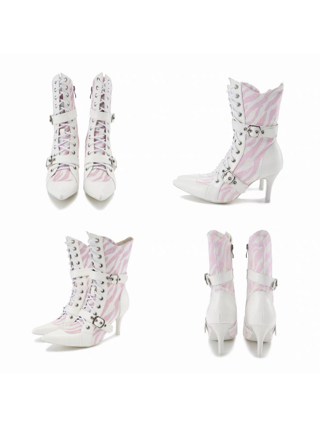 Ooops333｜Zebra Pointed-Toe Buckle Boots