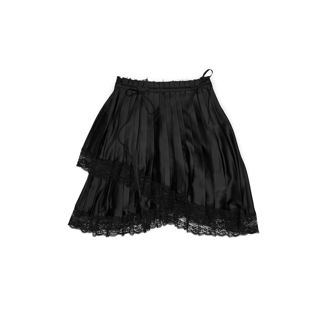 1JINNSTUDIO｜Satin Lace Drawstring Skirt