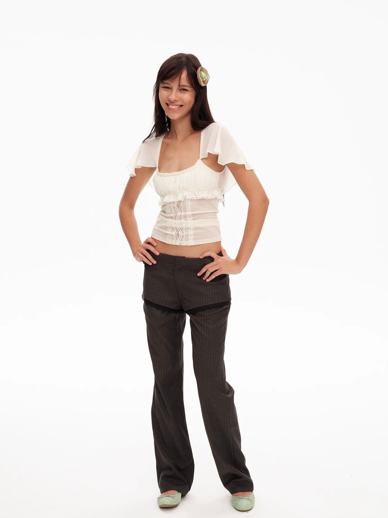 9266studio｜Lace Trim Camisole Chiffon Crop Top