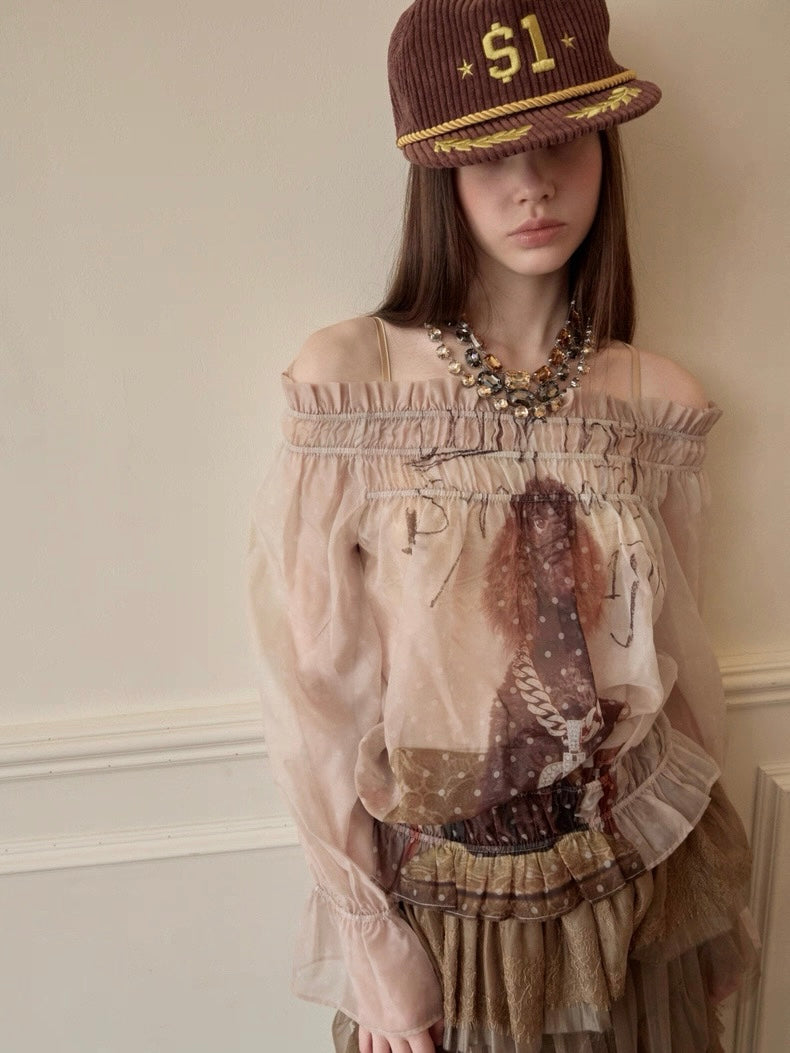 1JINNSTUDIO｜ Cat Dog Off-Shoulder Top