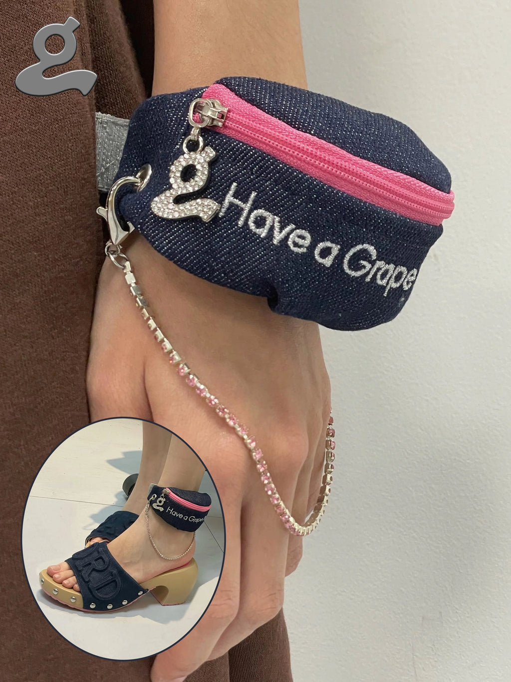 Grape｜Slogan Chain Wristlet Bag 3 Colors