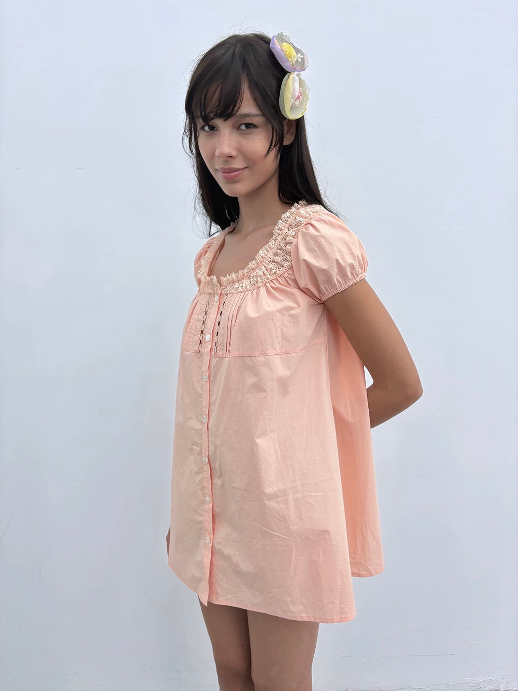 9266studio｜French Lace Square Neck Puff Sleeve Dress