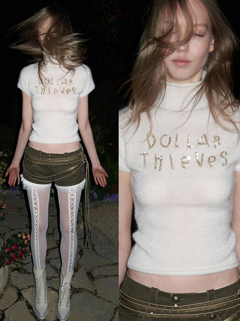 1JINNSTUDIO｜Mohair Sequin Mock Neck Top