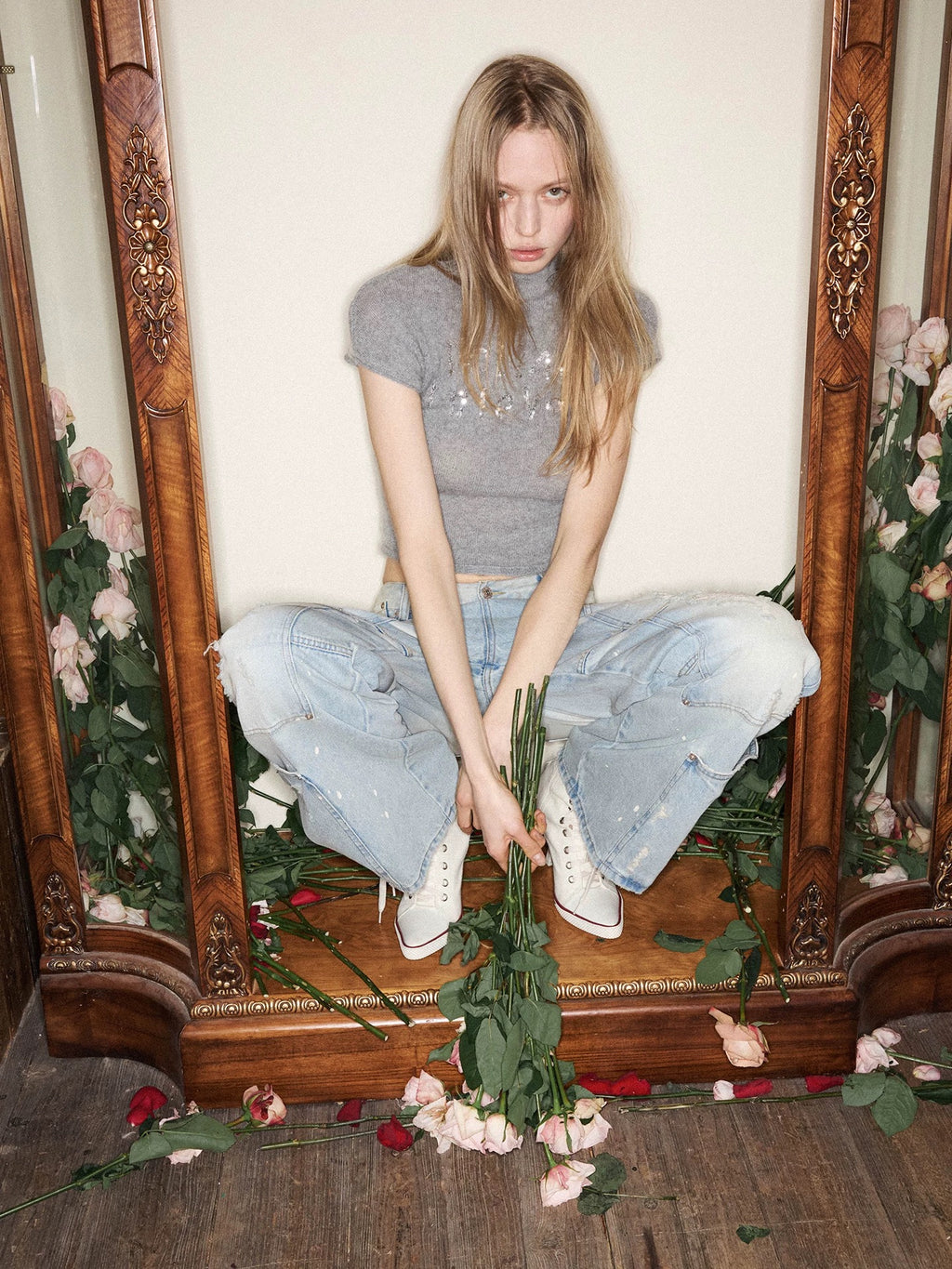 1JINNSTUDIO｜Mohair Sequin Mock Neck Top