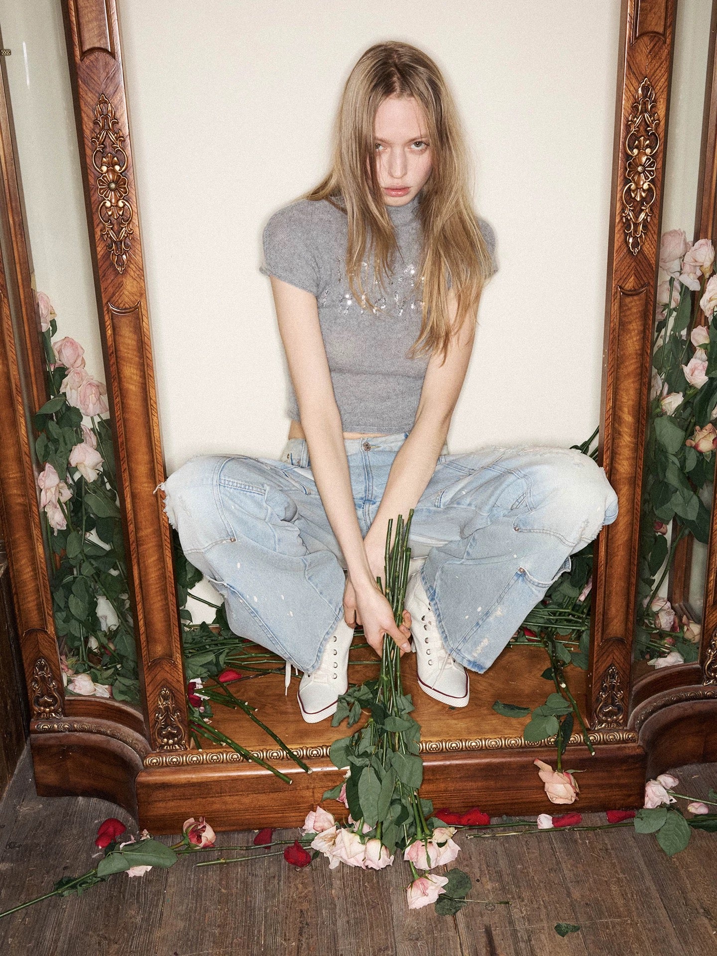 1JINNSTUDIO｜Mohair Sequin Mock Neck Top