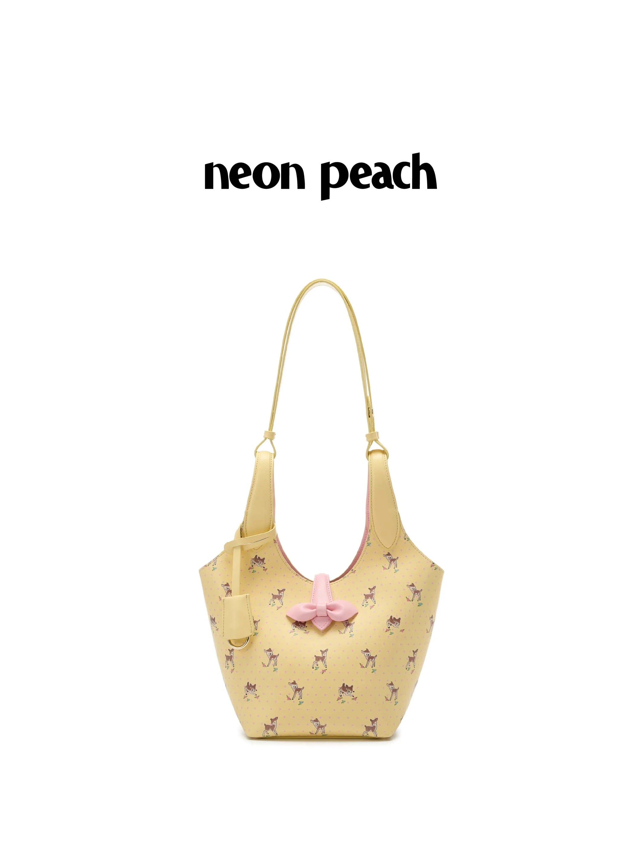 NeonPeachOffice｜Polka Dot Ribbon Deer Basket Bag