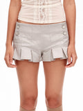 9266studio｜Grey Pleated Double-Breasted A-Line Shorts