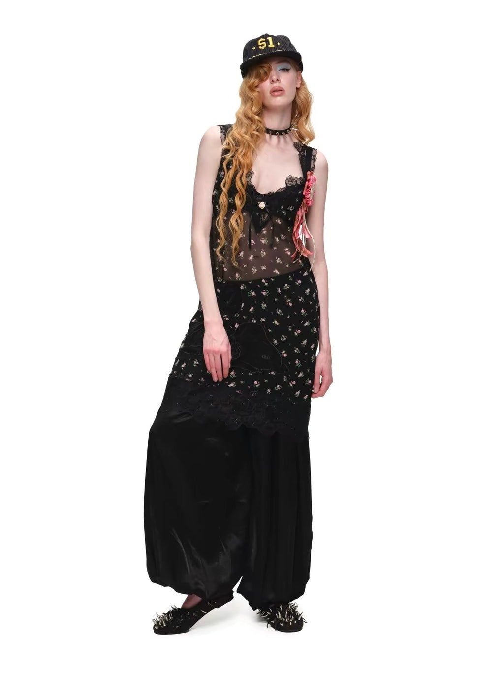 1JINNSTUDIO×SNOOPY Sheer Lace V-Neck Dress