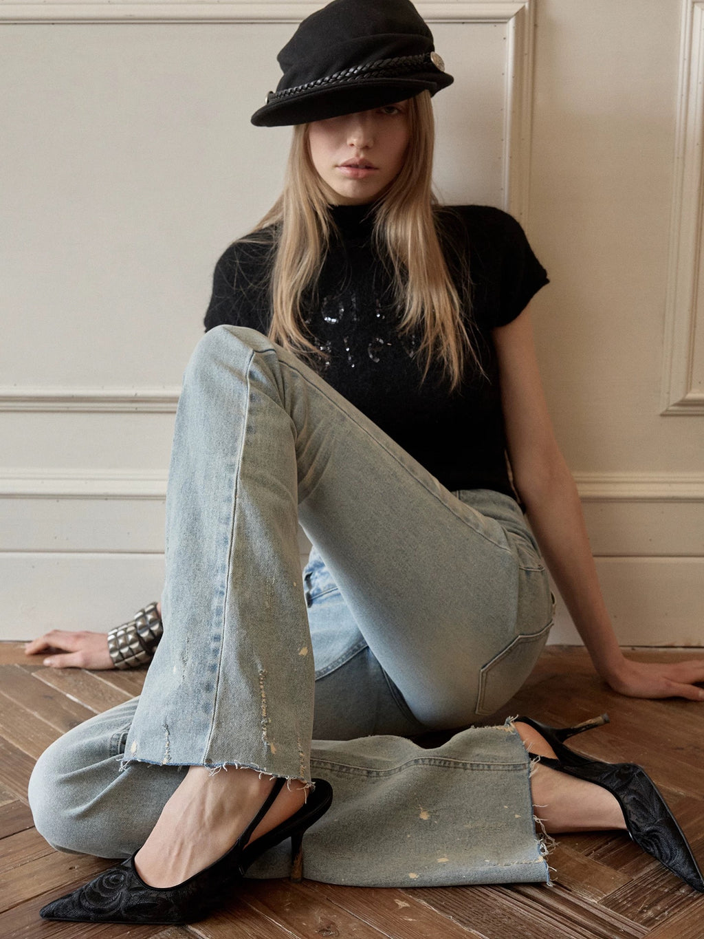 1JINNSTUDIO｜Mohair Sequin Mock Neck Top