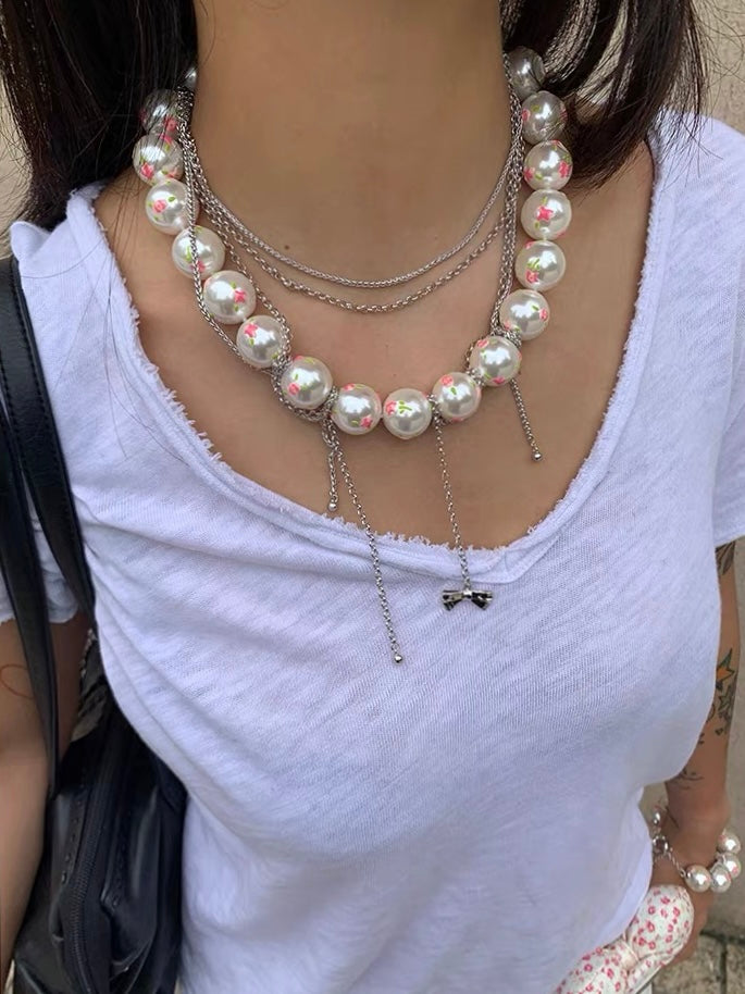 NARCII｜Rose Floral Pearl Layered Necklace