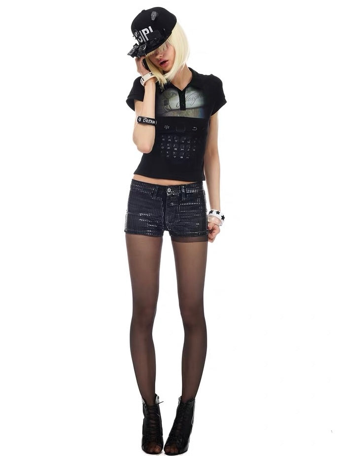 NORGIRA｜Sequin Wash Low-Rise Shorts