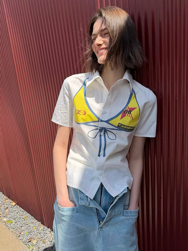 CasseSango｜Bikini Print Crop Shirt