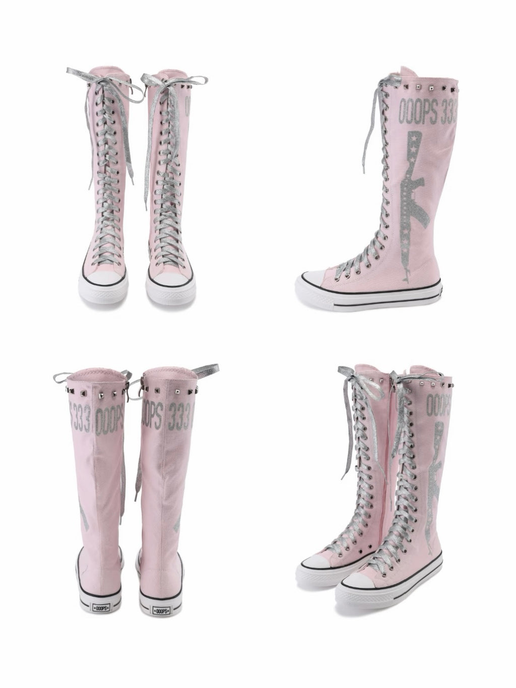 Ooops333｜Glitter Print Knee-High Lace-Up Boots