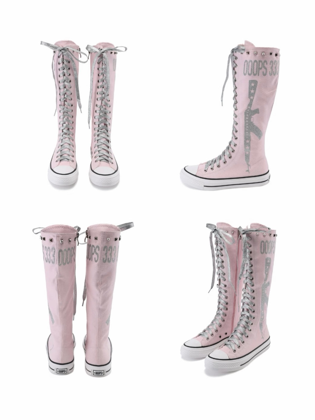 Ooops333｜Glitter Print Knee-High Lace-Up Boots