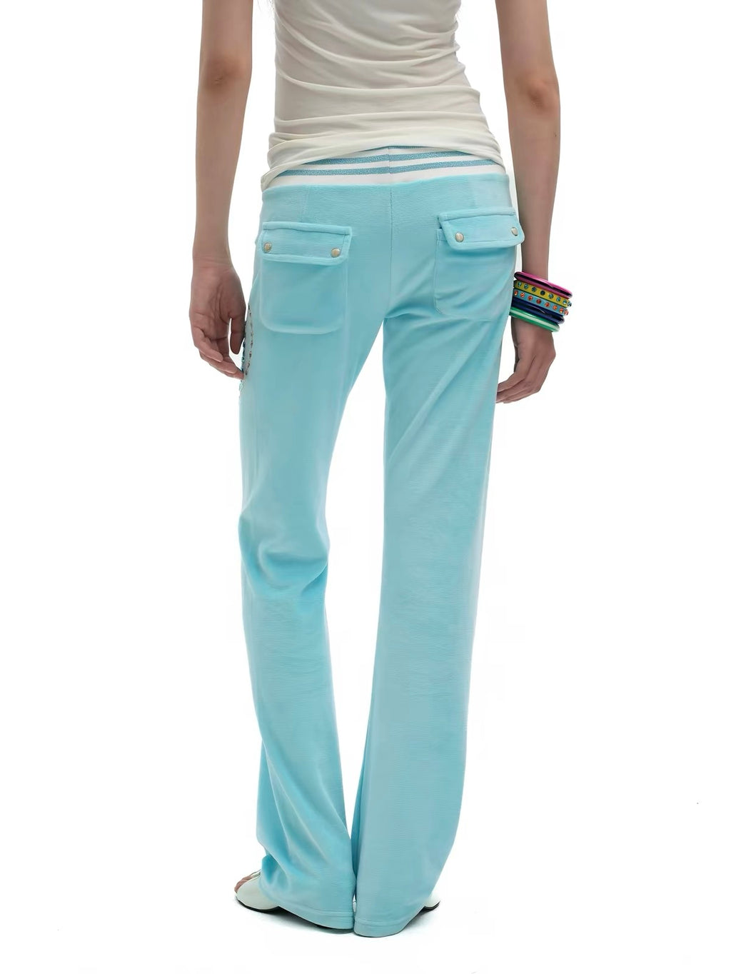 Sunny Shell｜Vintage Blue Velvet Drawstring Pants
