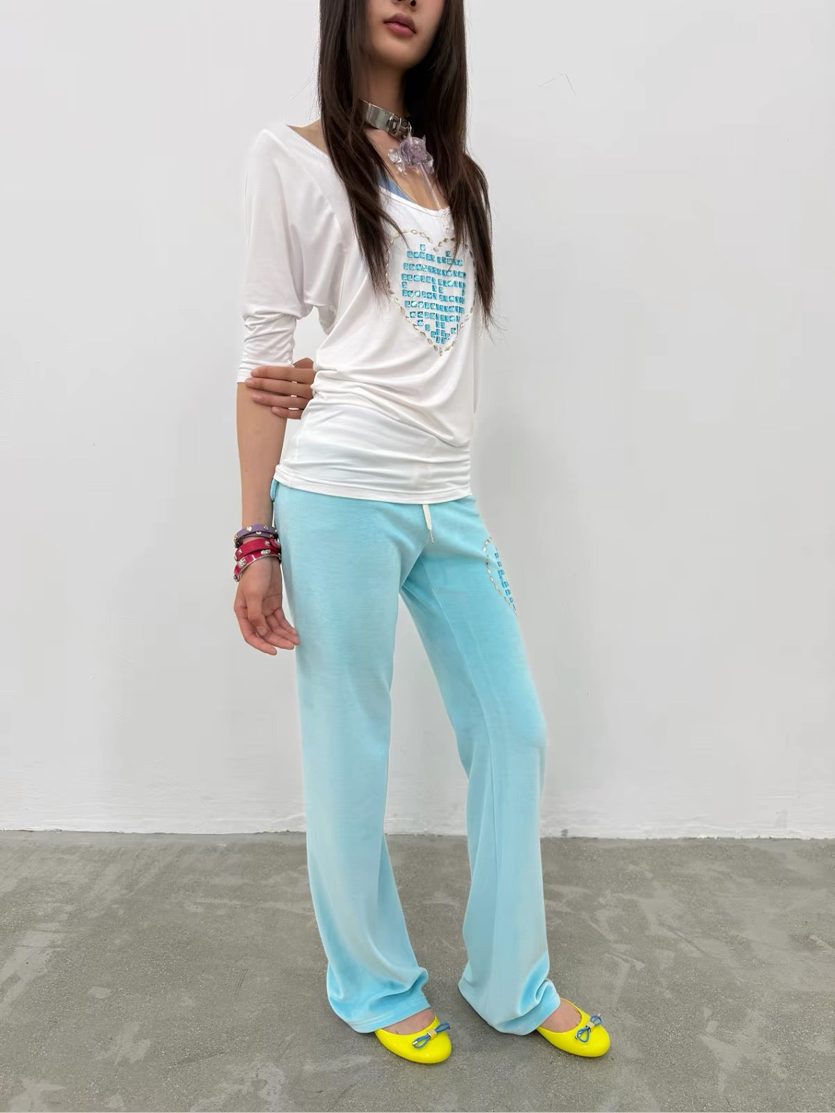 Sunny Shell｜Vintage Blue Velvet Drawstring Pants