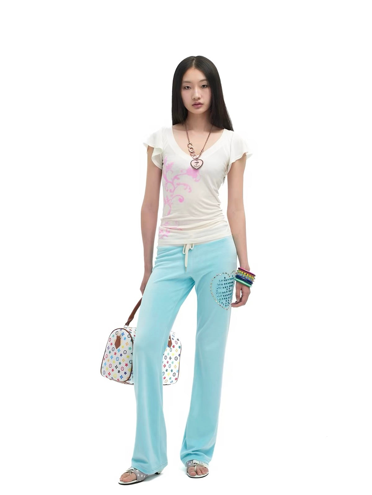 Sunny Shell｜Vintage Blue Velvet Drawstring Pants