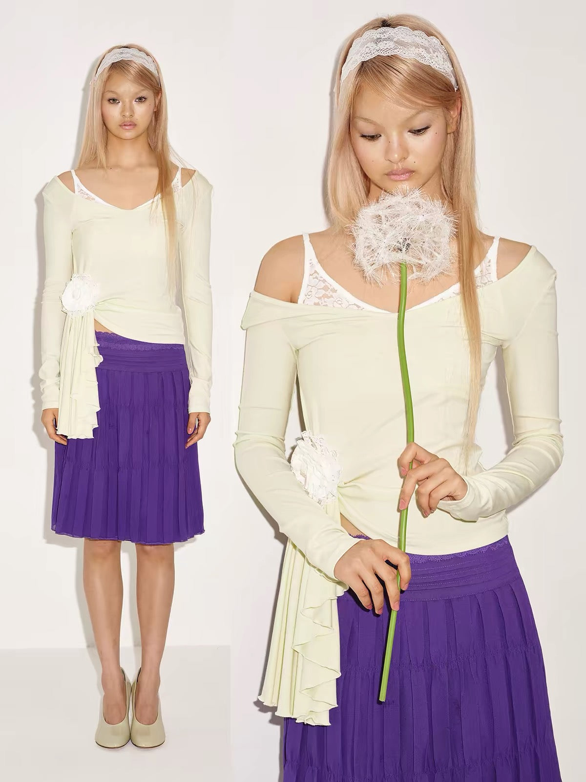 9266studio｜Teal Lace Twist Waist Top