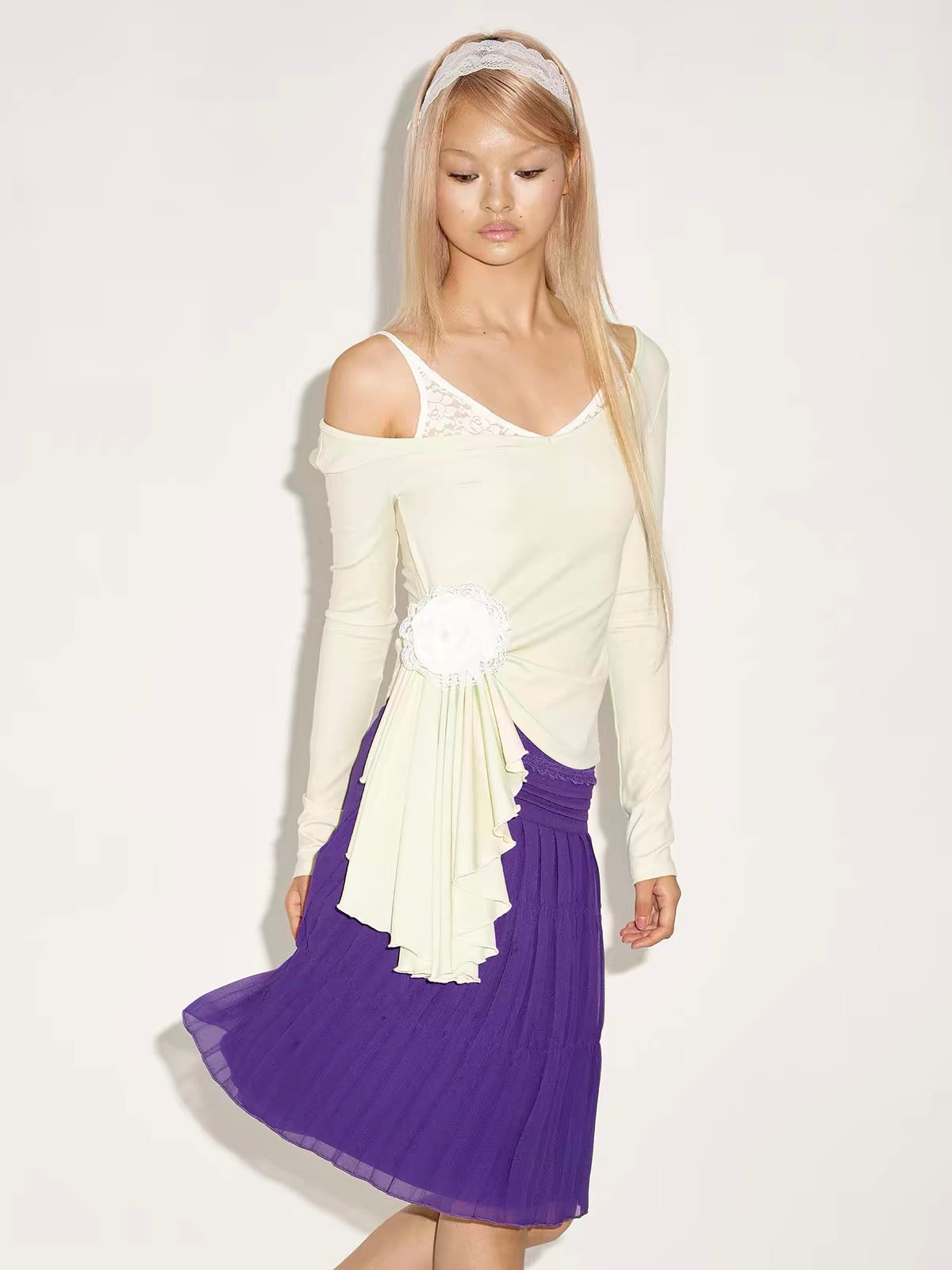 9266studio｜Teal Lace Twist Waist Top