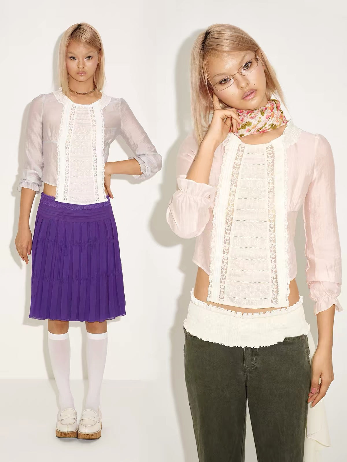 9266studio｜French Vintage Lace Embroidered Shir