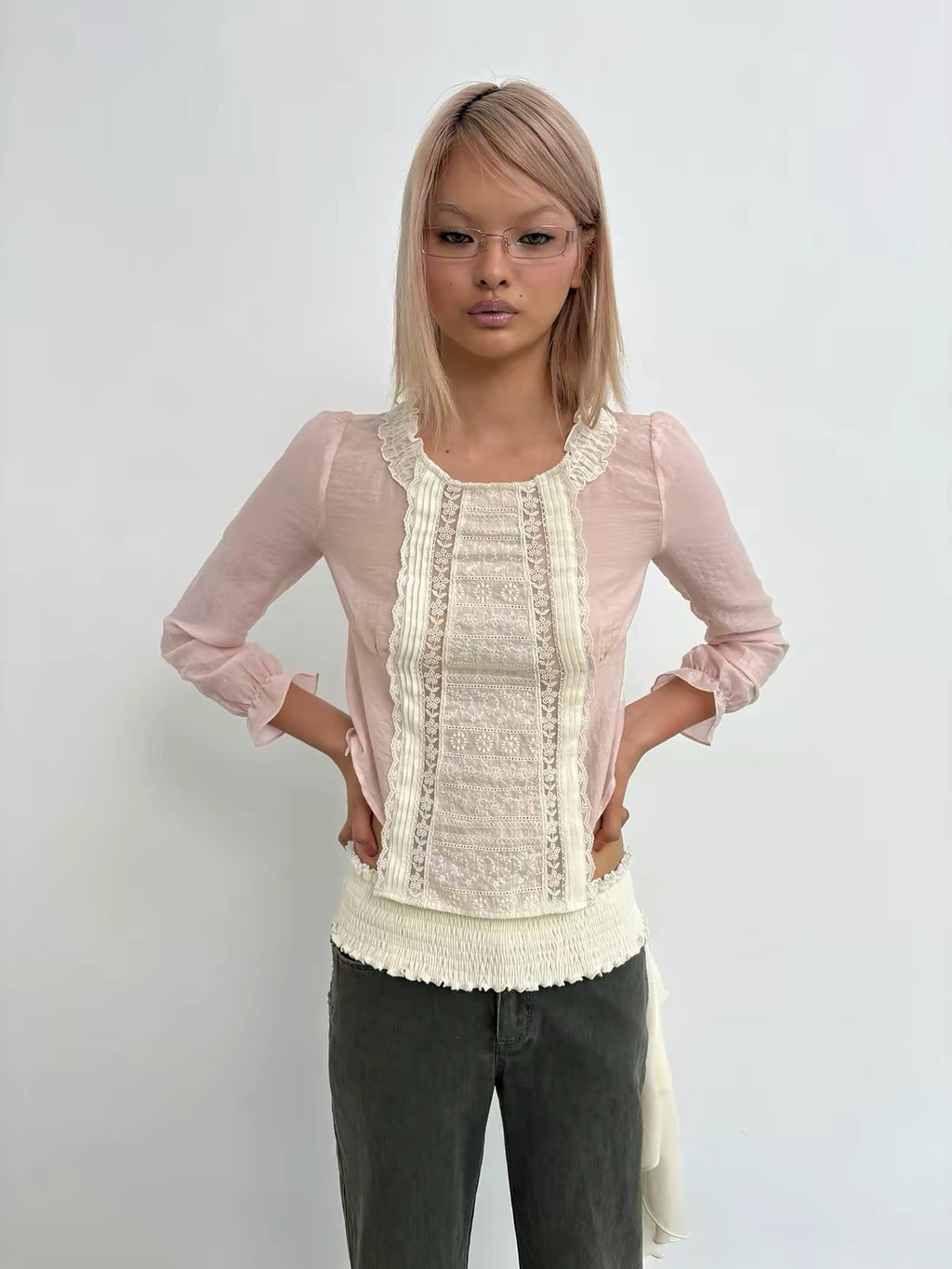 9266studio｜French Vintage Lace Embroidered Shir