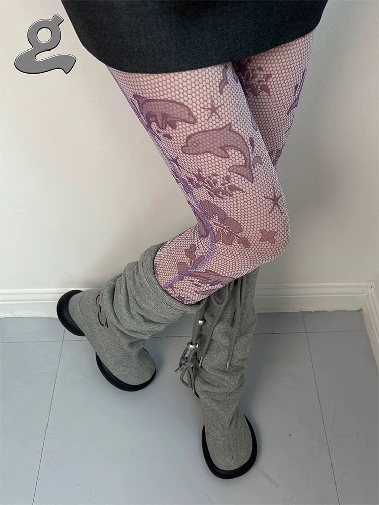 Grape｜SUN-TANNING Stretch Mesh Lace Tights