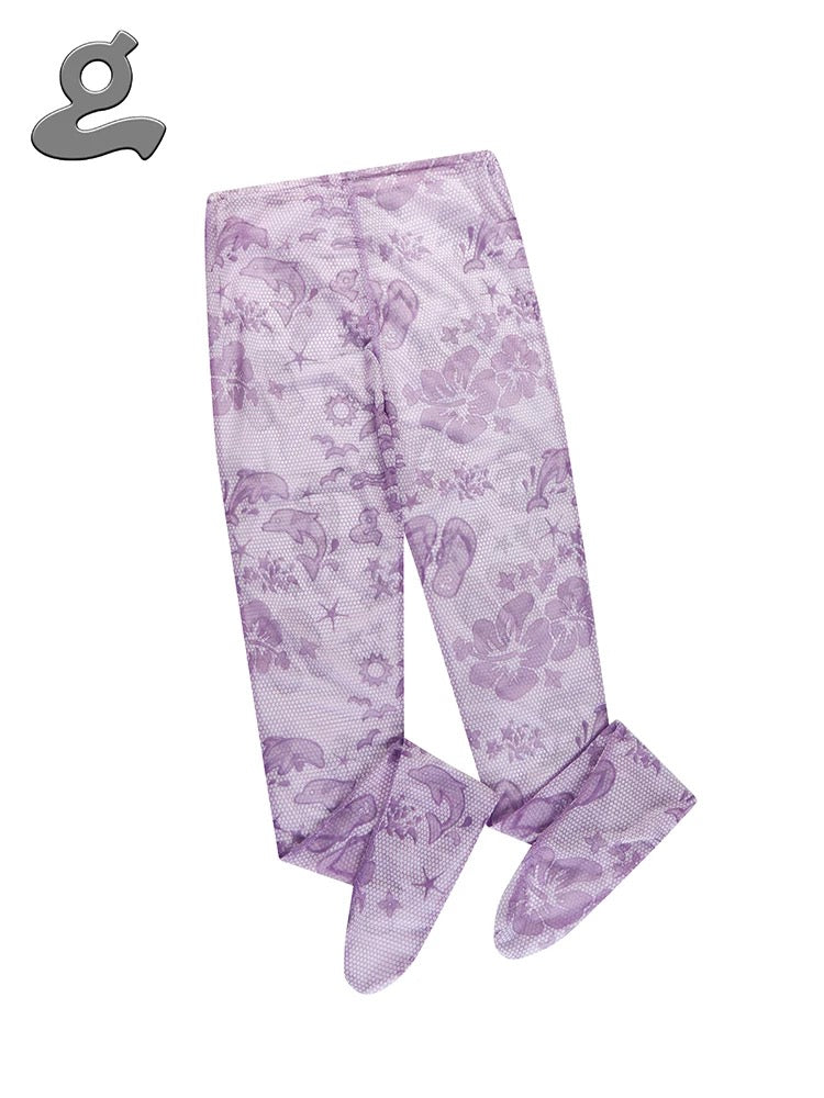 Grape｜SUN-TANNING Stretch Mesh Lace Tights