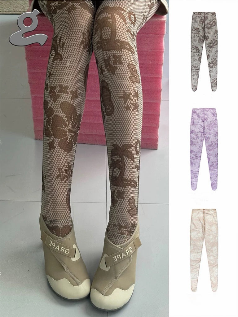 Grape｜SUN-TANNING Stretch Mesh Lace Tights