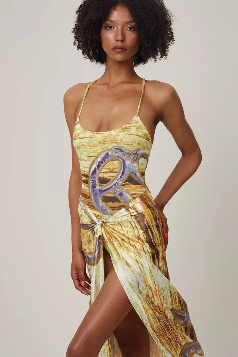 Room SERVICE｜Gold Logo Print Summer Swimsuit