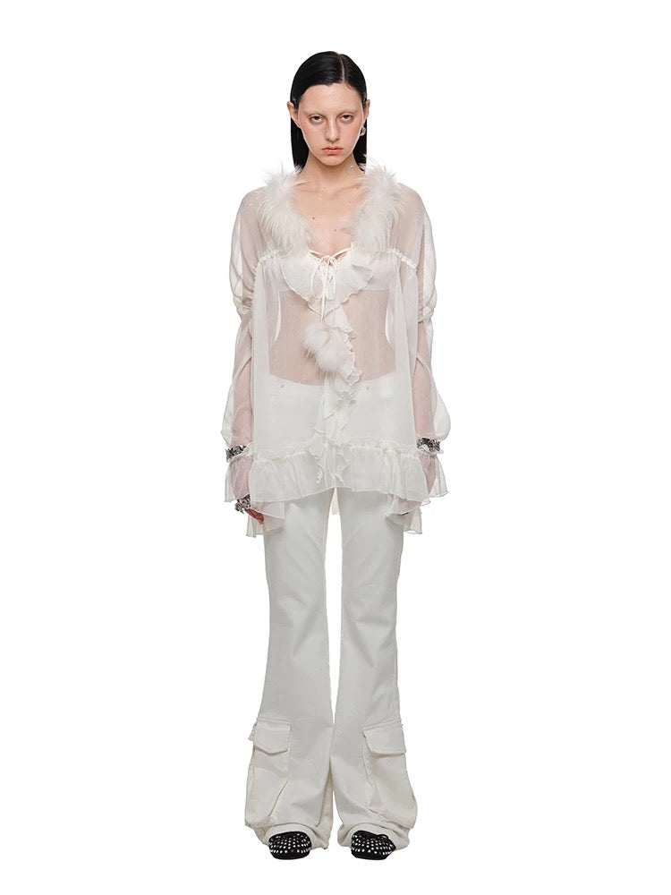 1JINNSTUDIO｜Chiffon fuzzy shirt