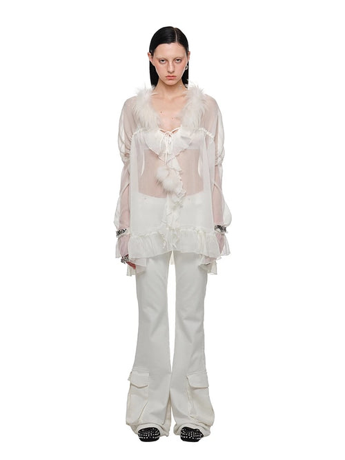1JINNSTUDIO｜Chiffon fuzzy shirt