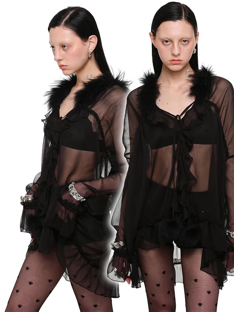 1JINNSTUDIO｜Chiffon fuzzy shirt