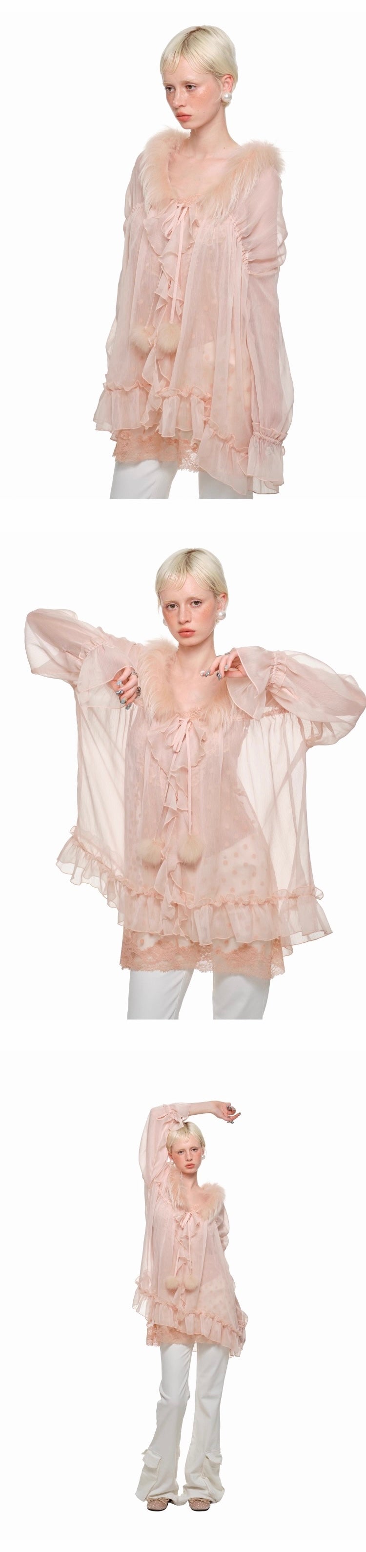 1JINNSTUDIO｜Chiffon fuzzy shirt