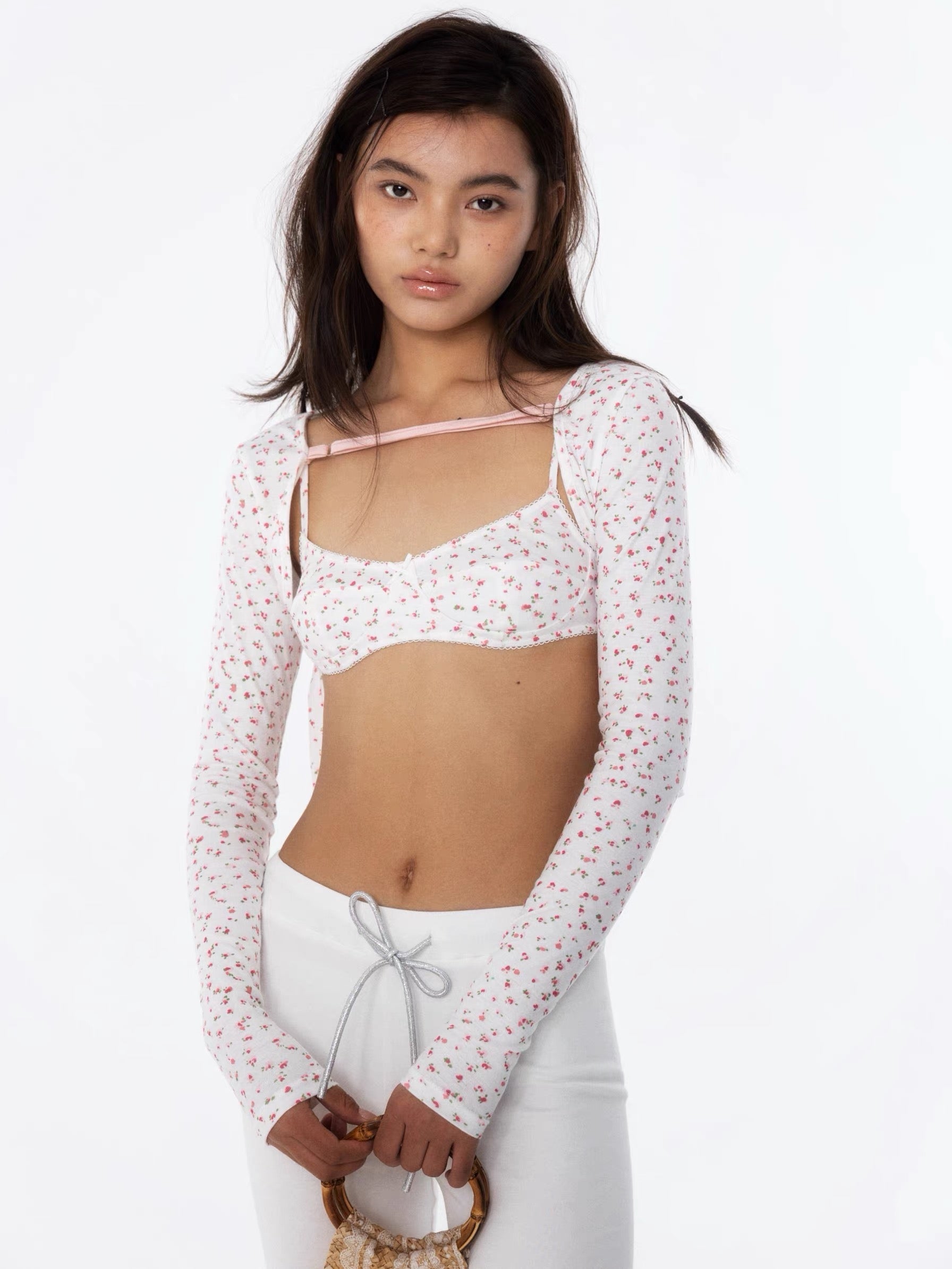 ring a ring｜Lace Floral Bow Bustier Top