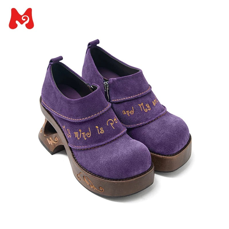 PonteAlleMoss｜Suede Embroidered Platform Clogs